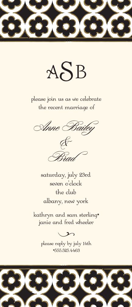 Circle Flowers Black & Gold Invitation