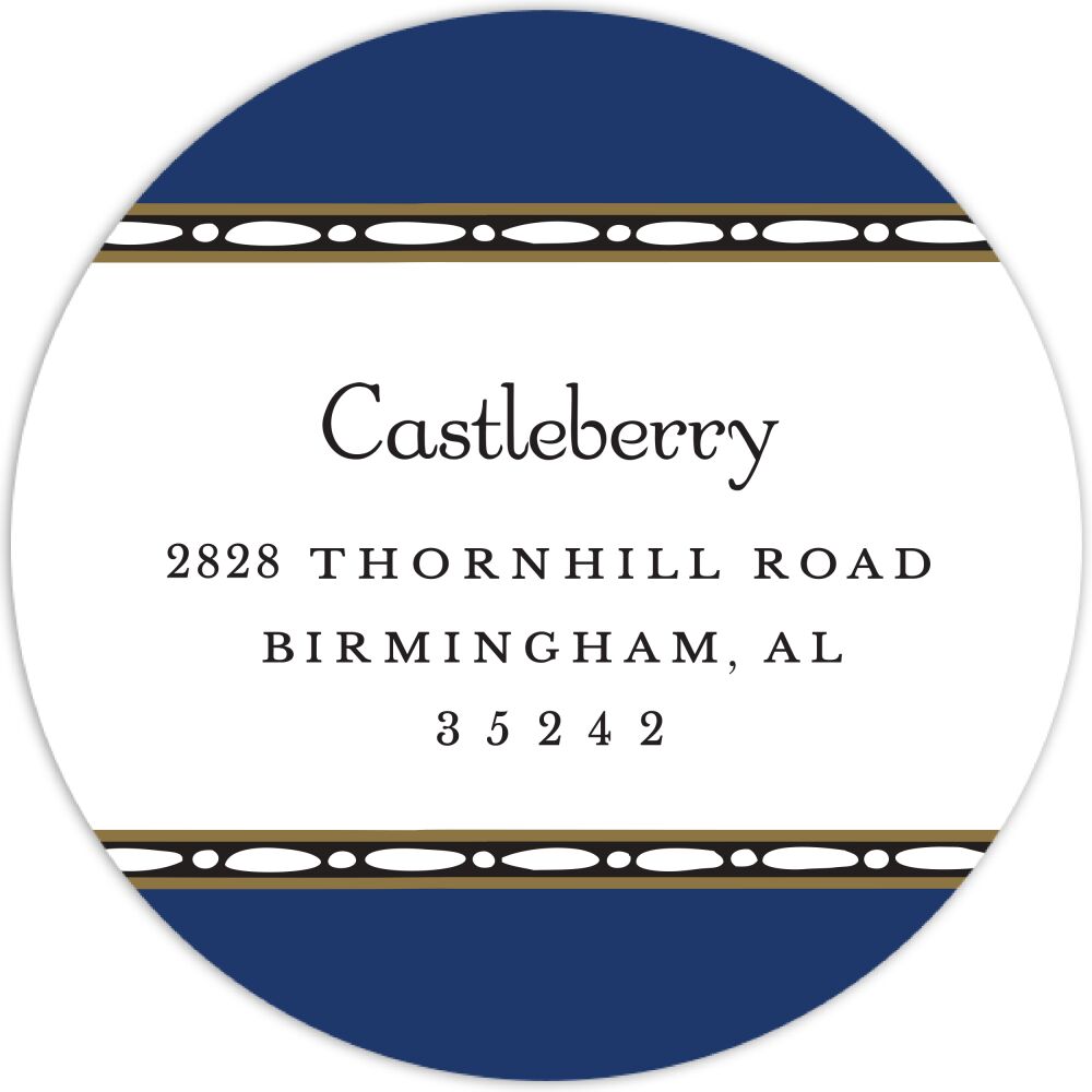 Beaded Border Navy Round Return Address Sticker