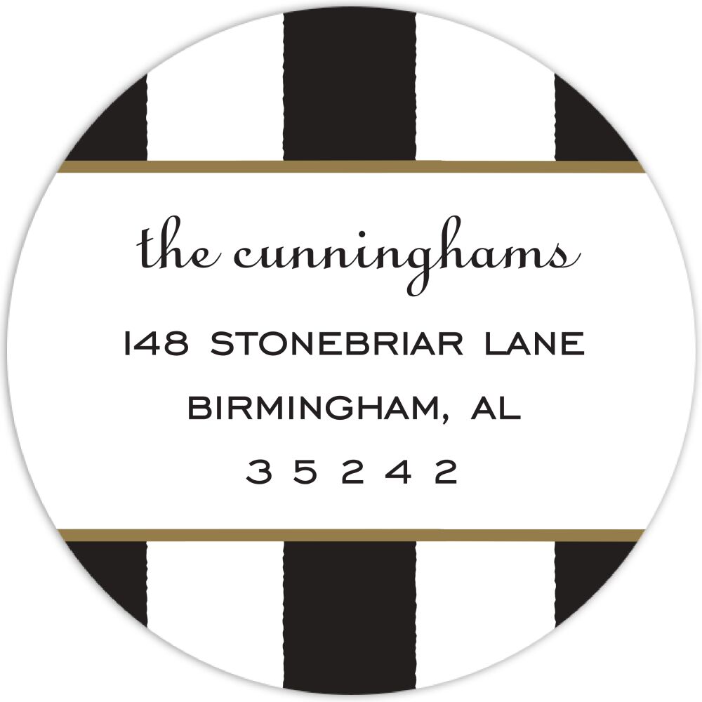 Classic Stripes Black Round Return Address Sticker