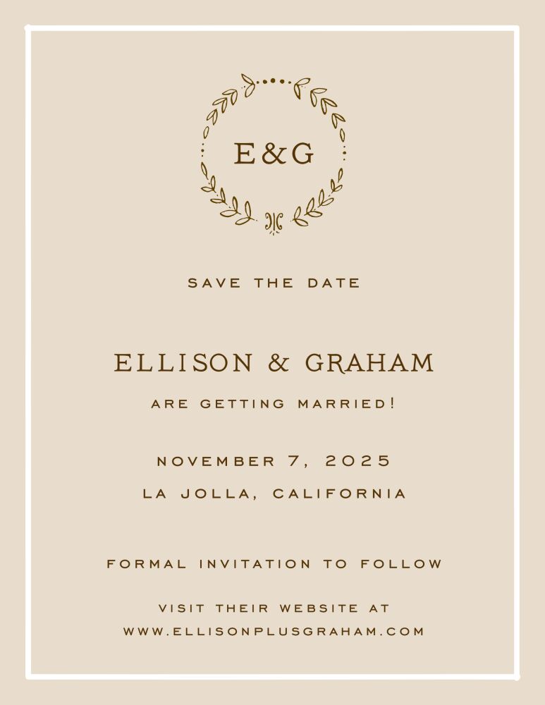 Classic Border White On Latte Invitation