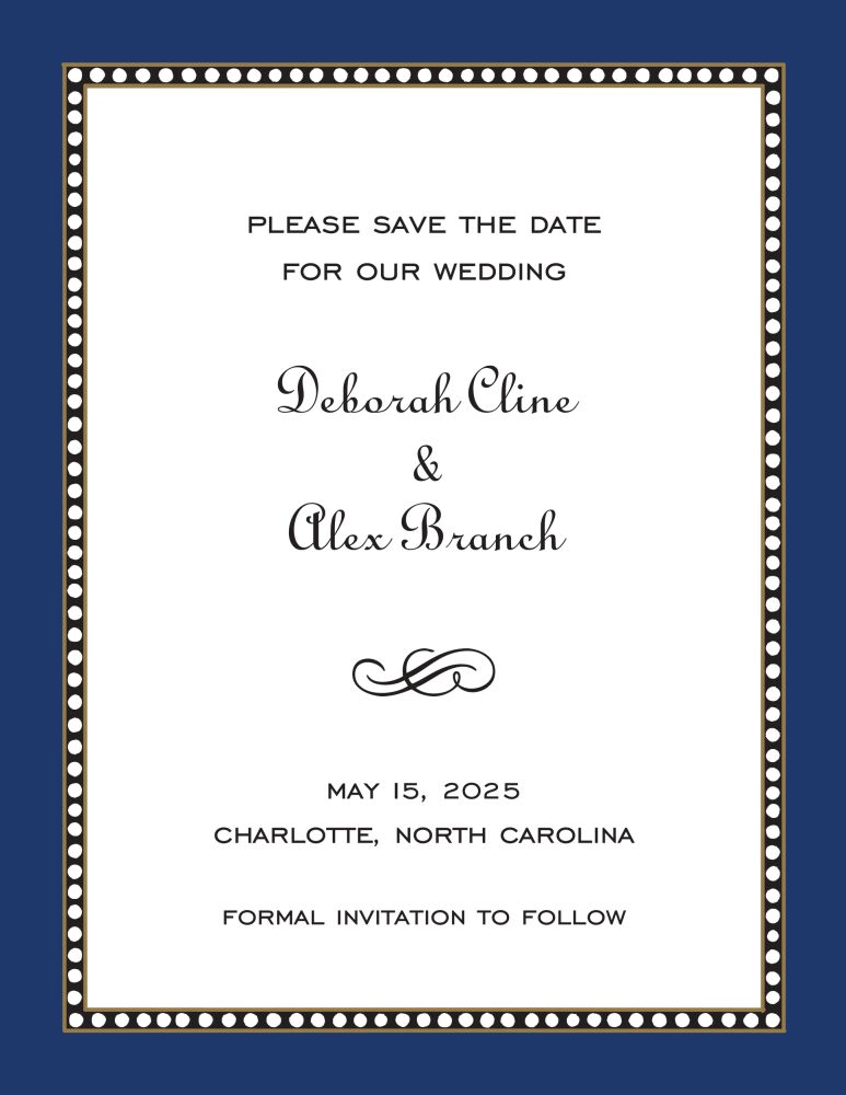 Beaded Border Navy Invitation