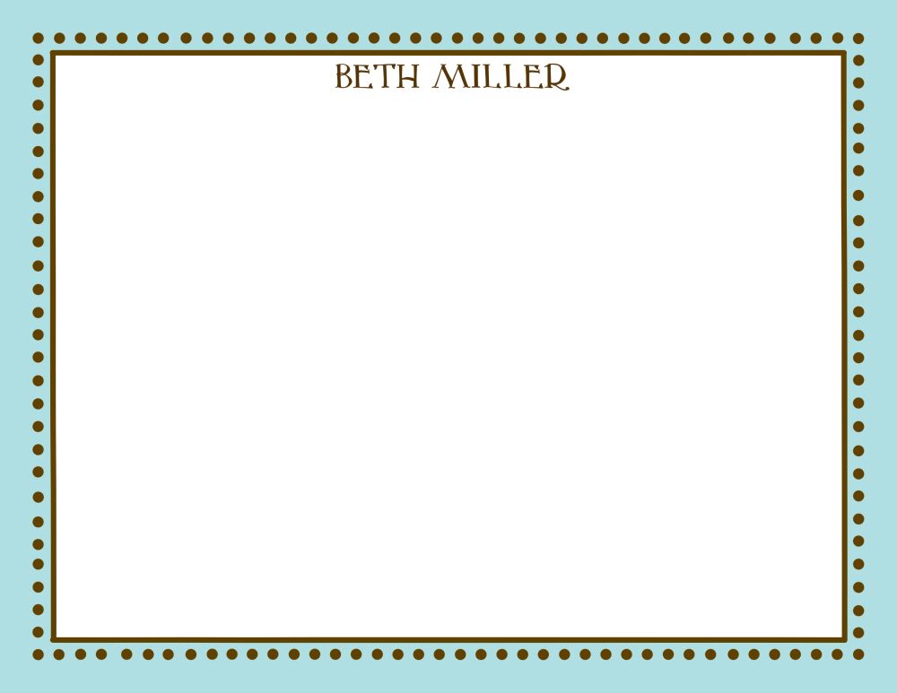 Antique Bead Border Aqua & Chocolate Flat Note