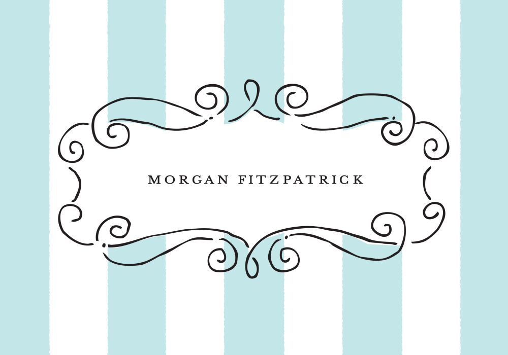 Curly Frame & Stripes Aqua Folded Note