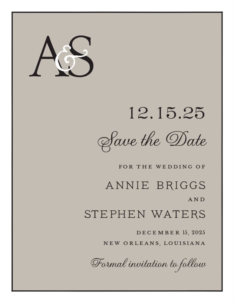 Classic Edge White & Black On Taupe Invitation