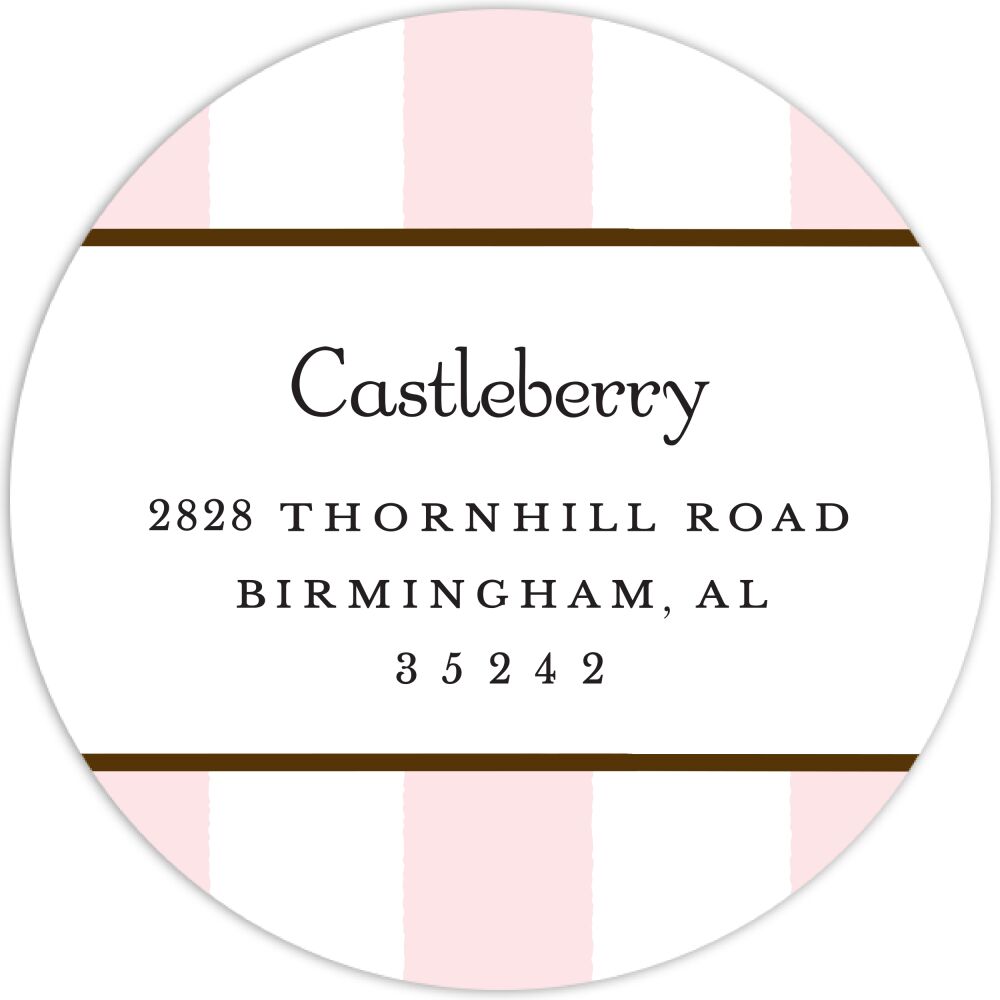 Classic Stripes Pink Round Return Address Sticker