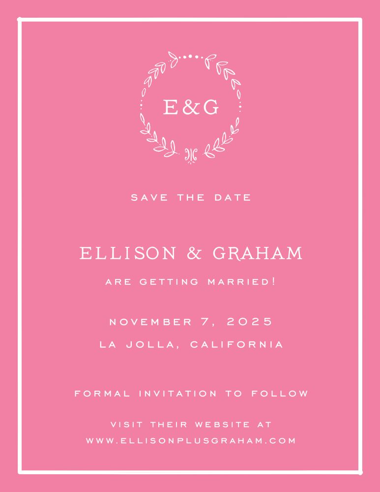 Classic Border White On Hot Pink Invitation
