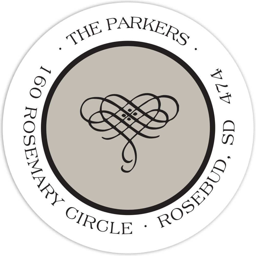 Simple Taupe & Black Round Return Address Sticker