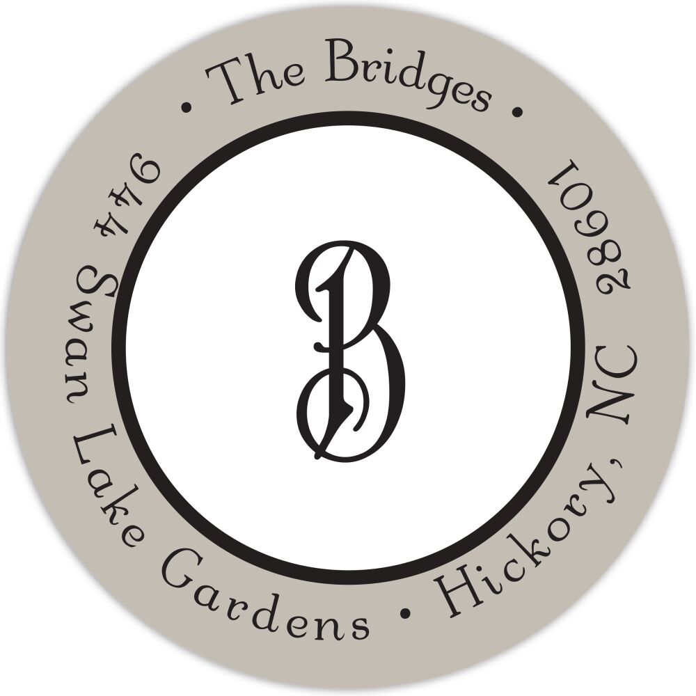 Classic Edge Taupe & Black Round Return Address Sticker