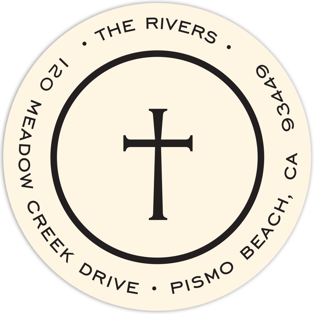 Simple Ivory & Black Round Return Address Sticker
