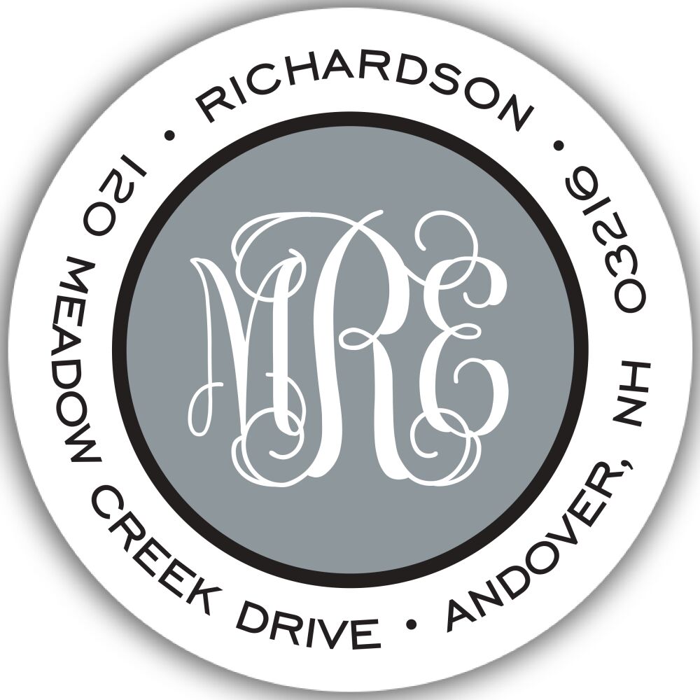 Simple Charcoal & Black Round Return Address Sticker