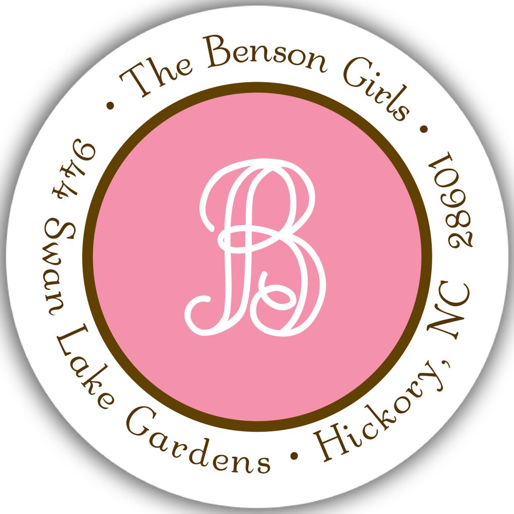 Simple Deep Pink & Chocolate Round Return Address Sticker