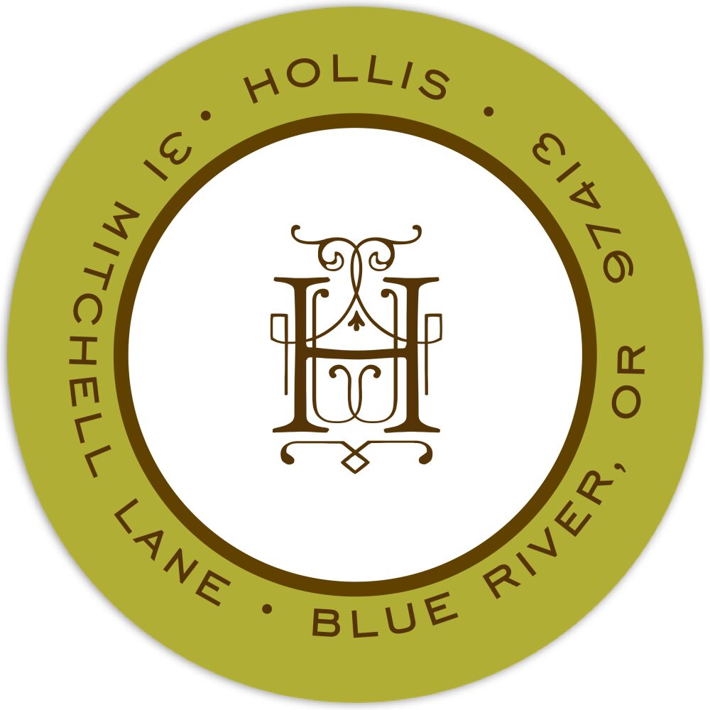 Classic Edge Olive & Chocolate Round Return Address Sticker