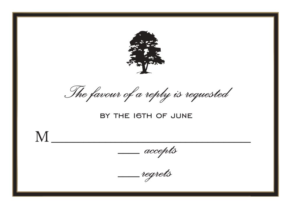 Simple Border Black & Gold Reply Card