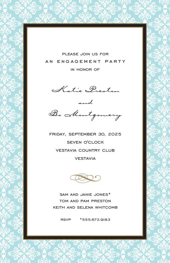 Lace Damask Dark Aqua Invitation
