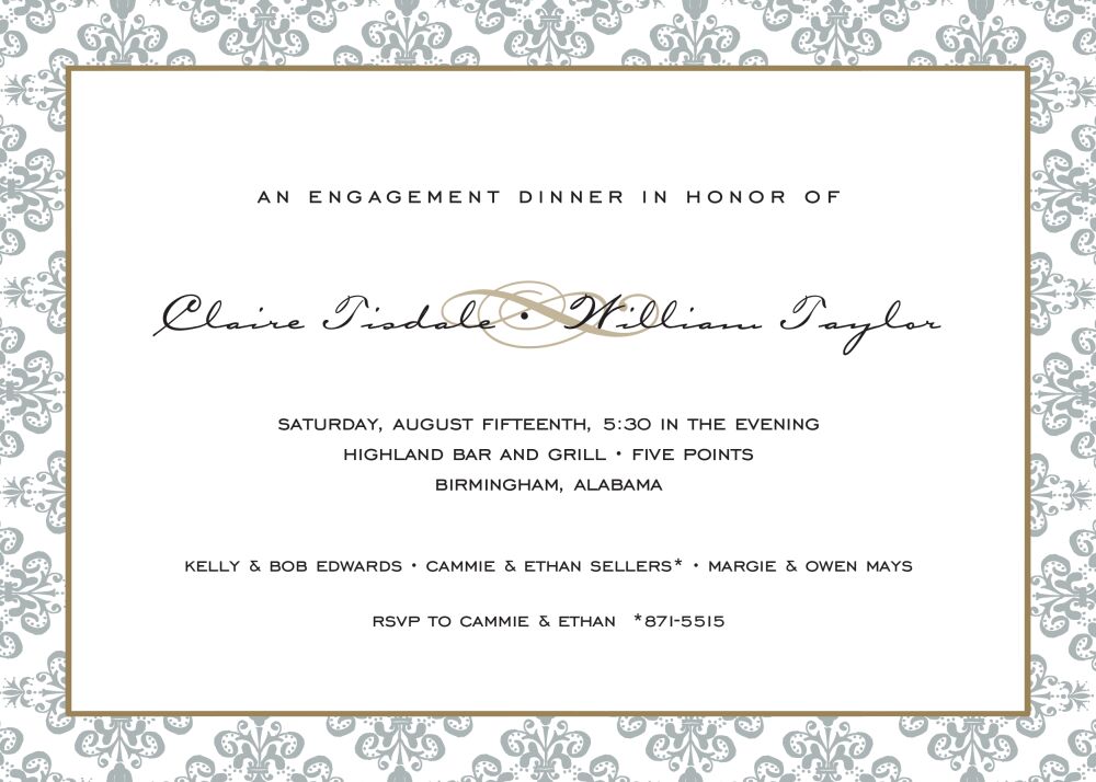 Lace Damask Edge Silver Invitation