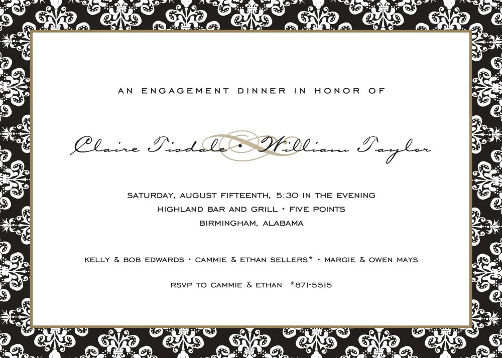 Lace Damask Edge White On Black Invitation