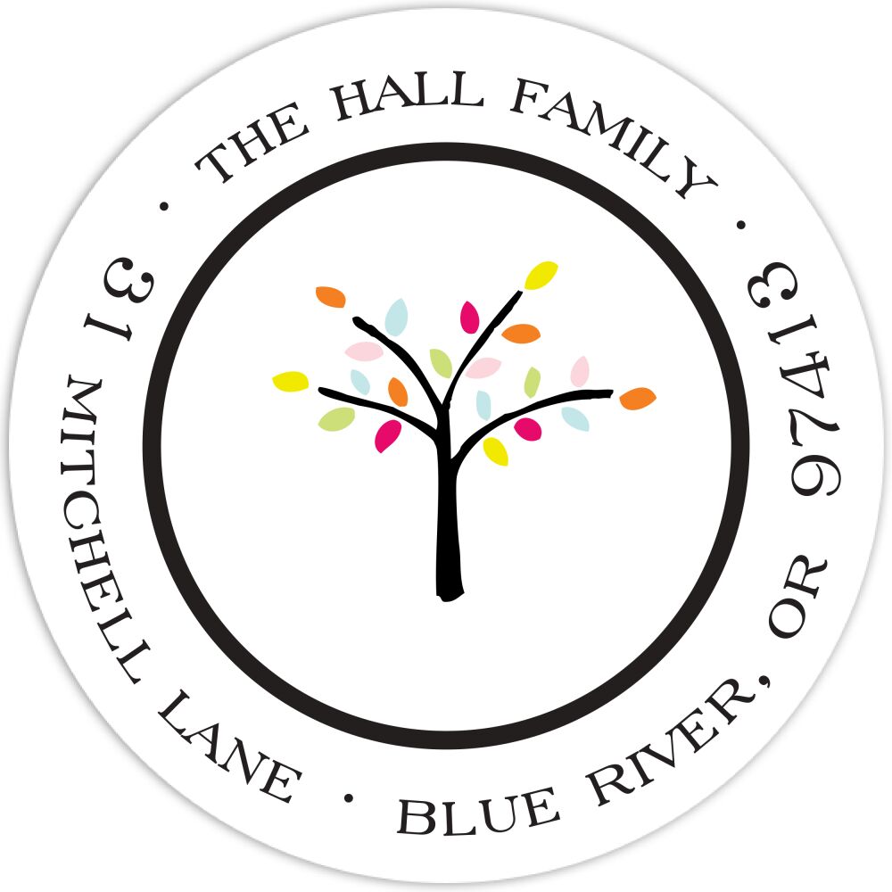 Simple White & Black Round Return Address Sticker