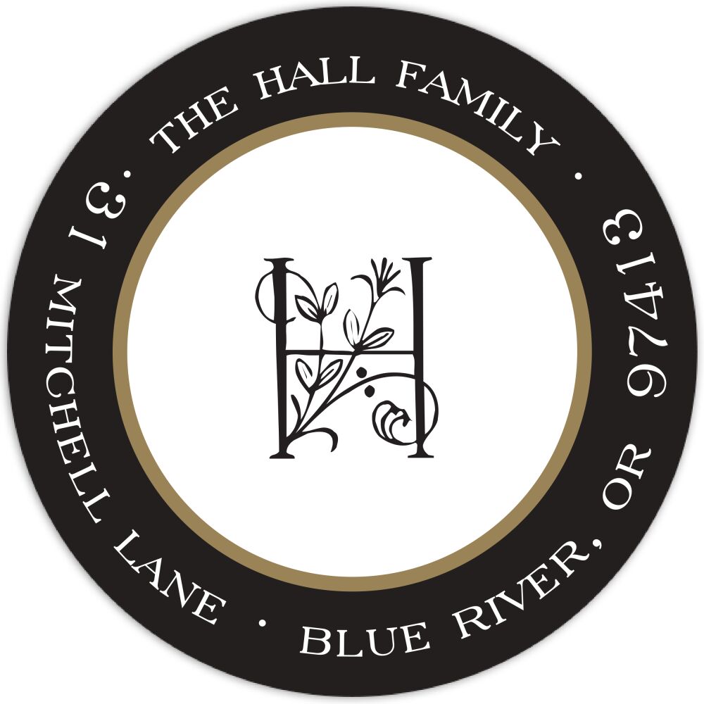 Classic Edge Black & Gold Round Return Address Sticker