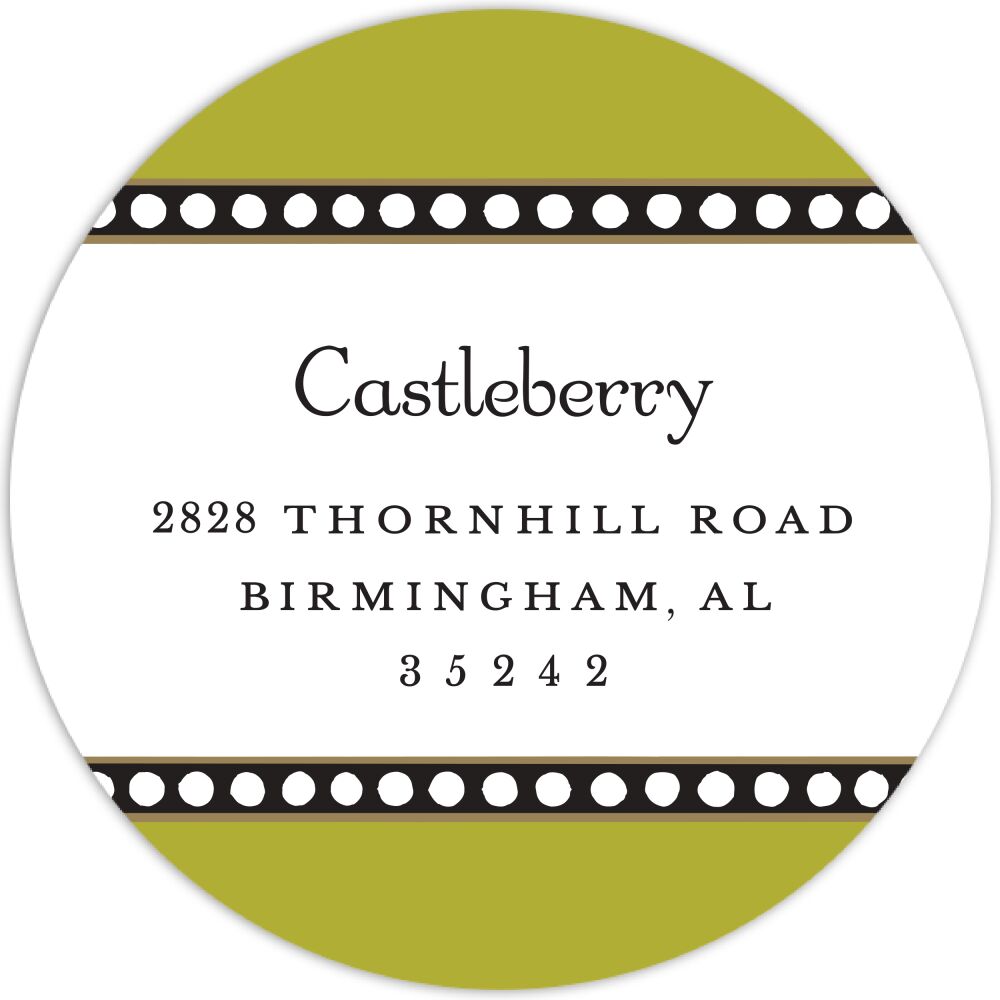 Dotted Border Olive Round Return Address Sticker