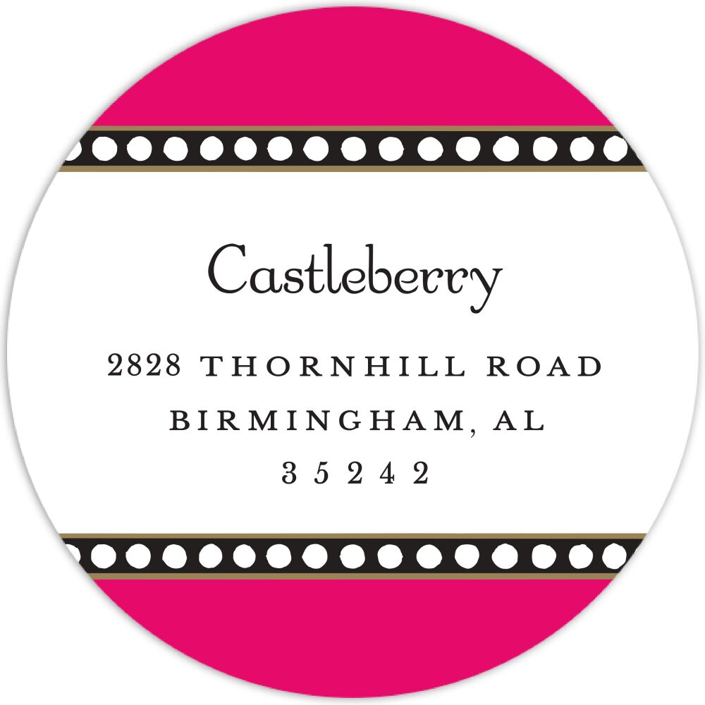 Dotted Border Hot Pink Round Return Address Sticker