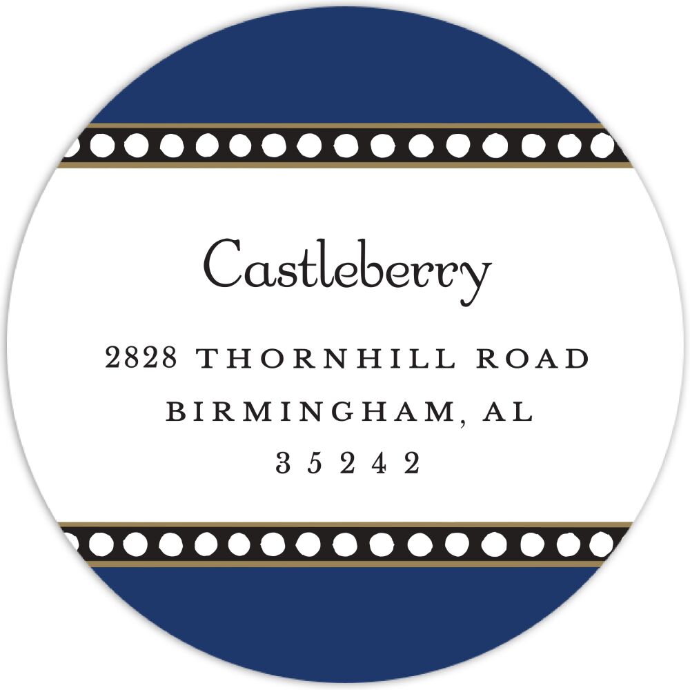 Dotted Border Navy Round Return Address Sticker