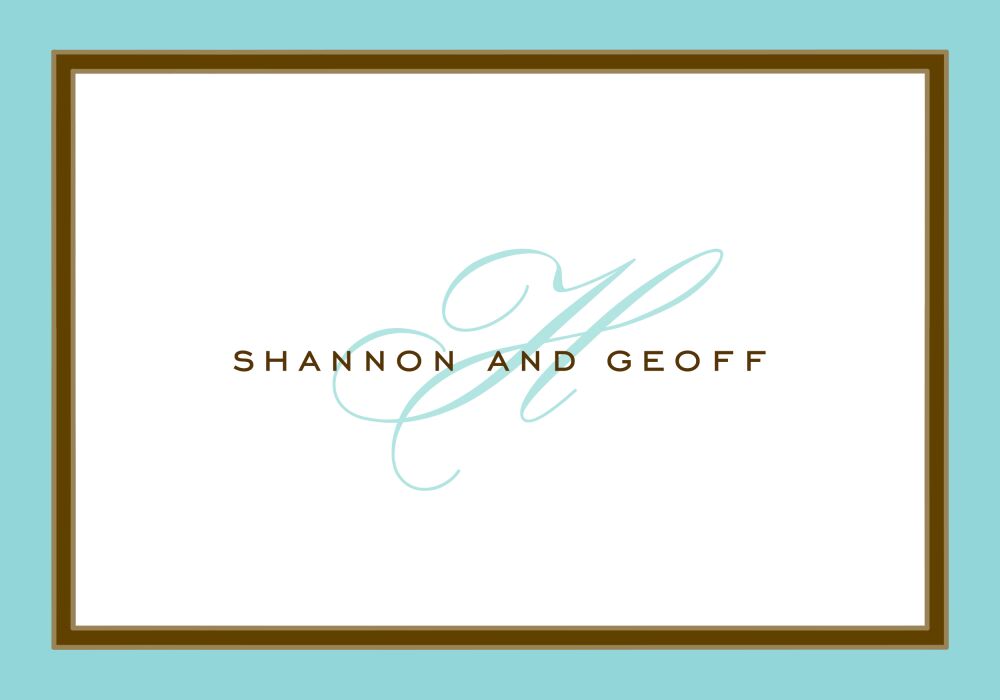 Dark Aqua Edge & Chocolate Border Folded Note