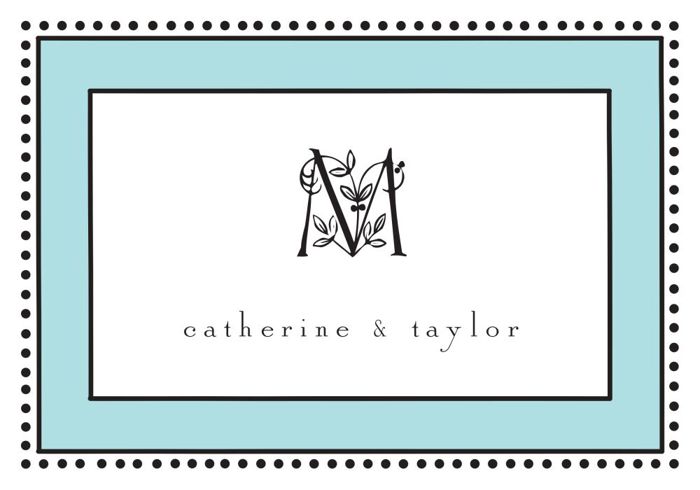 Antique Bead Border Aqua Folded Note