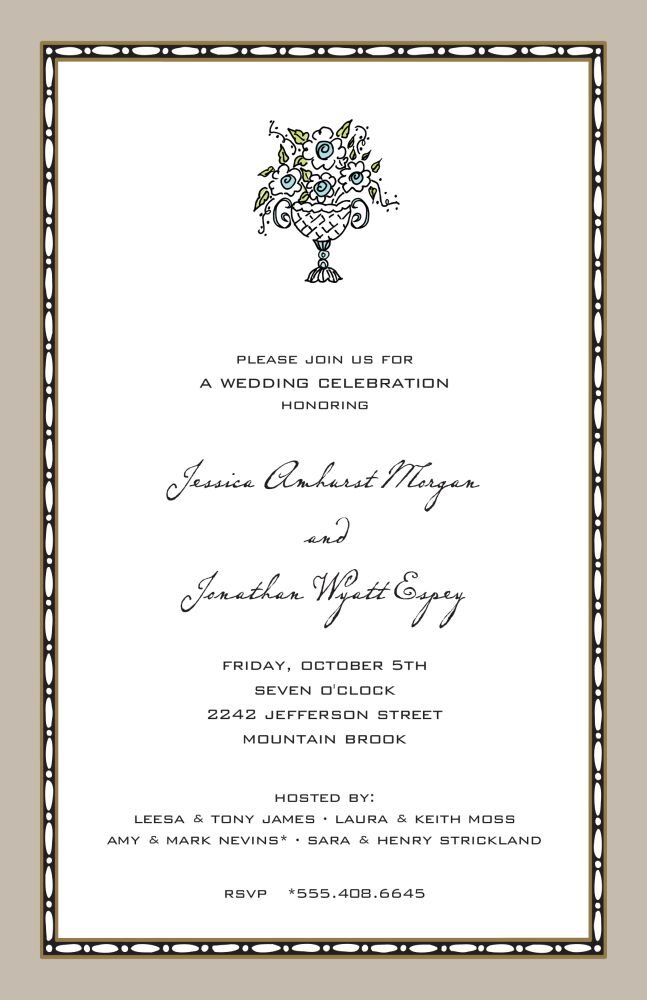 Rice Bead Border Taupe Invitation