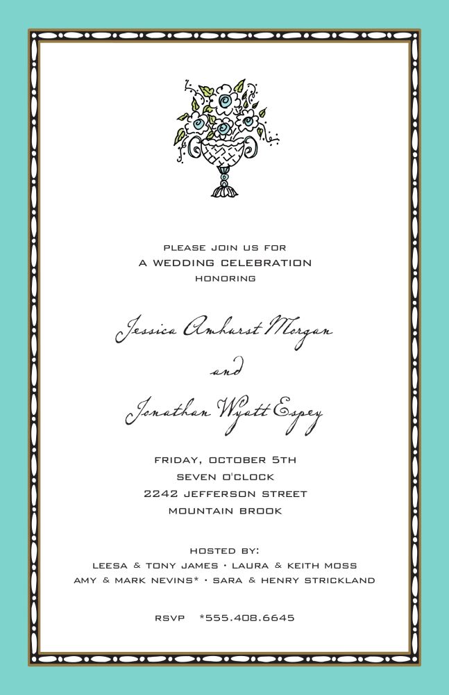 Rice Bead Border Dark Aqua Invitation