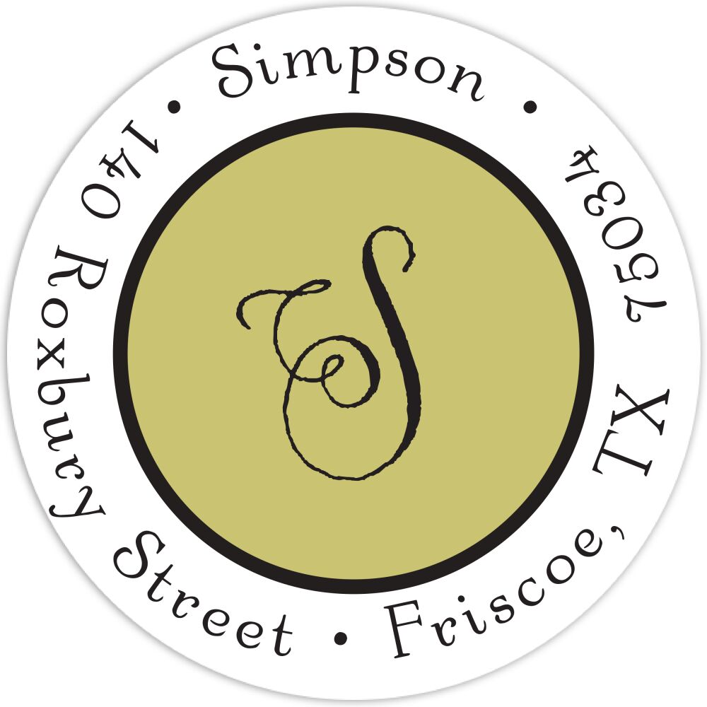 Simple Olive & Black Round Return Address Sticker