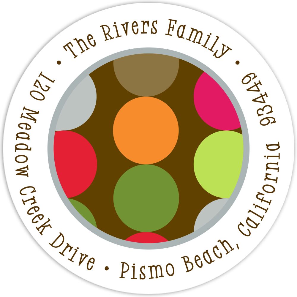 Retro Dots Chocolate Round Address Sticker
