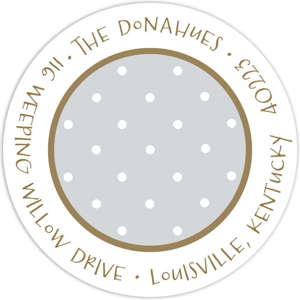 Tiny Dots White On Silver & Gold Round Address Sticker