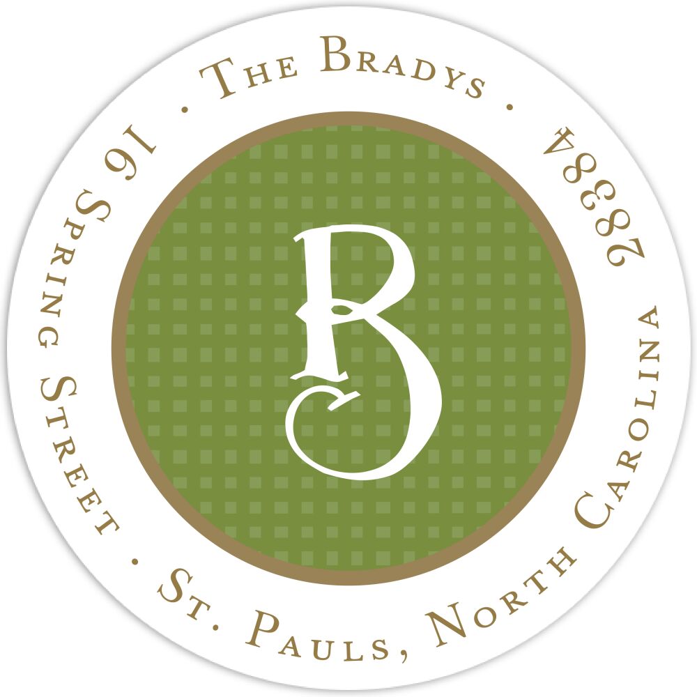 Linen Green & Gold Round Address Sticker