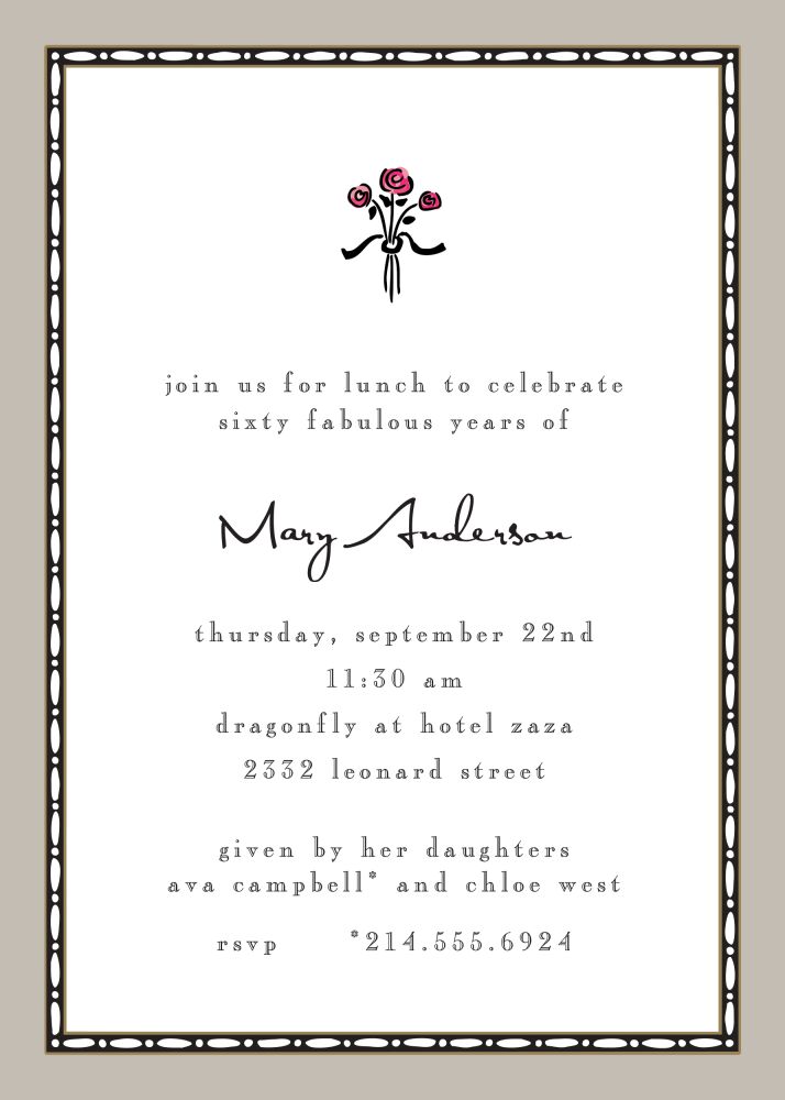 Rice Bead Border Taupe Invitation