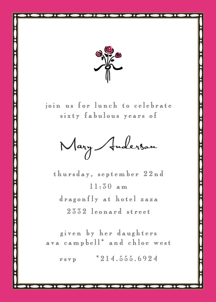 Rice Bead Border Hot Pink Invitation