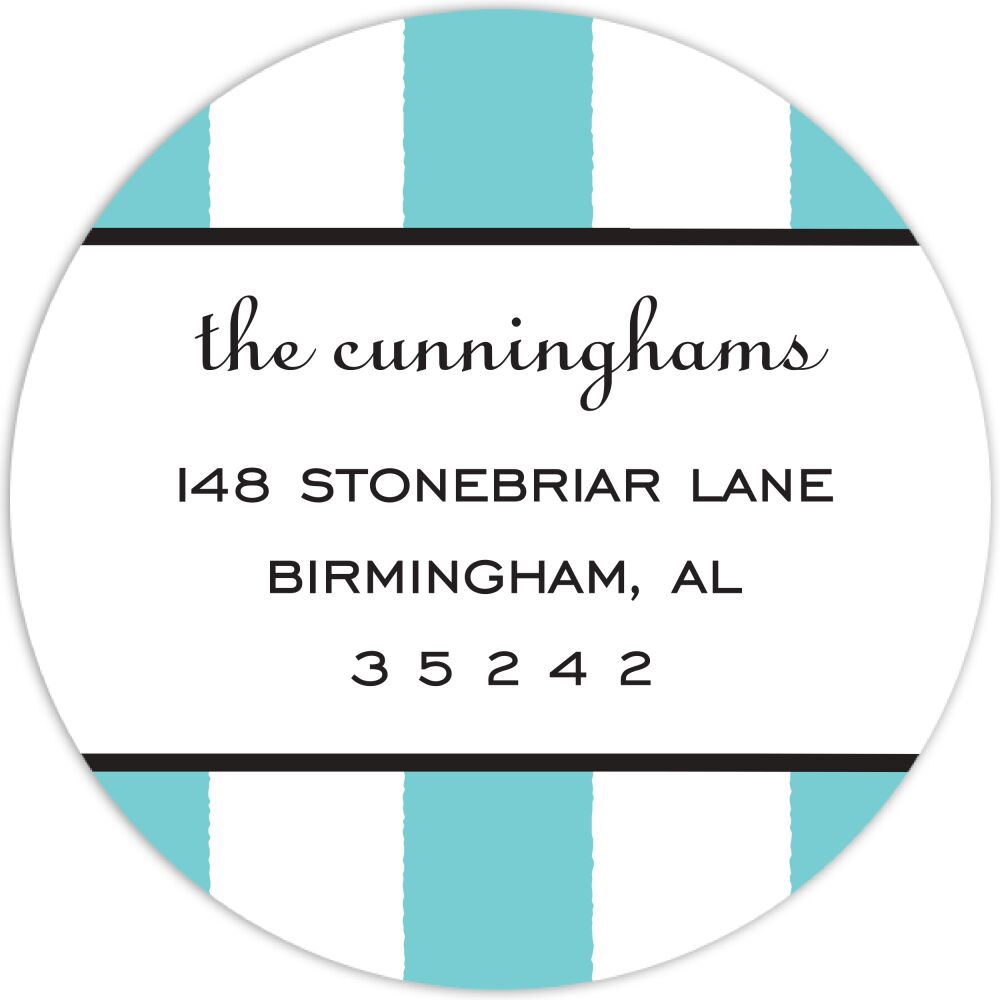 Classic Stripes Dark Aqua Round Return Address Sticker
