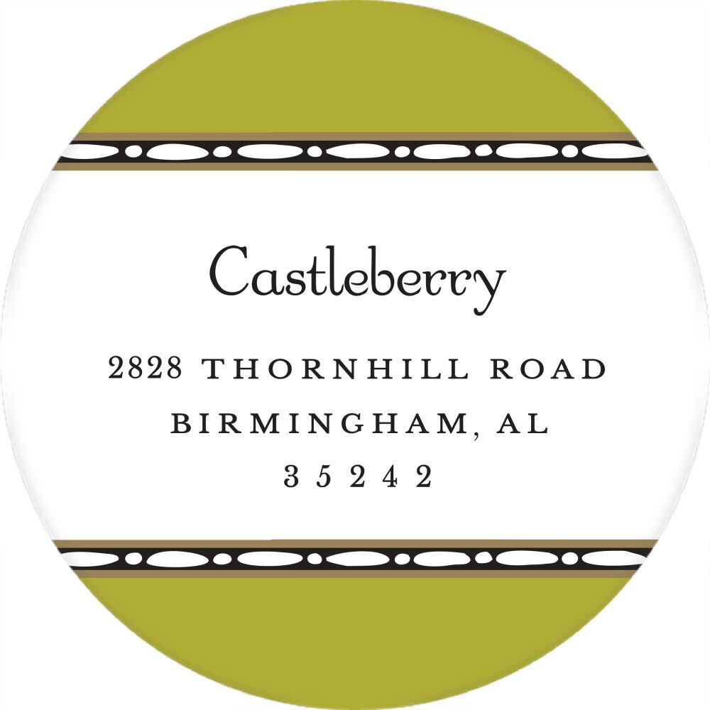 Beaded Border Olive Round Return Address Sticker
