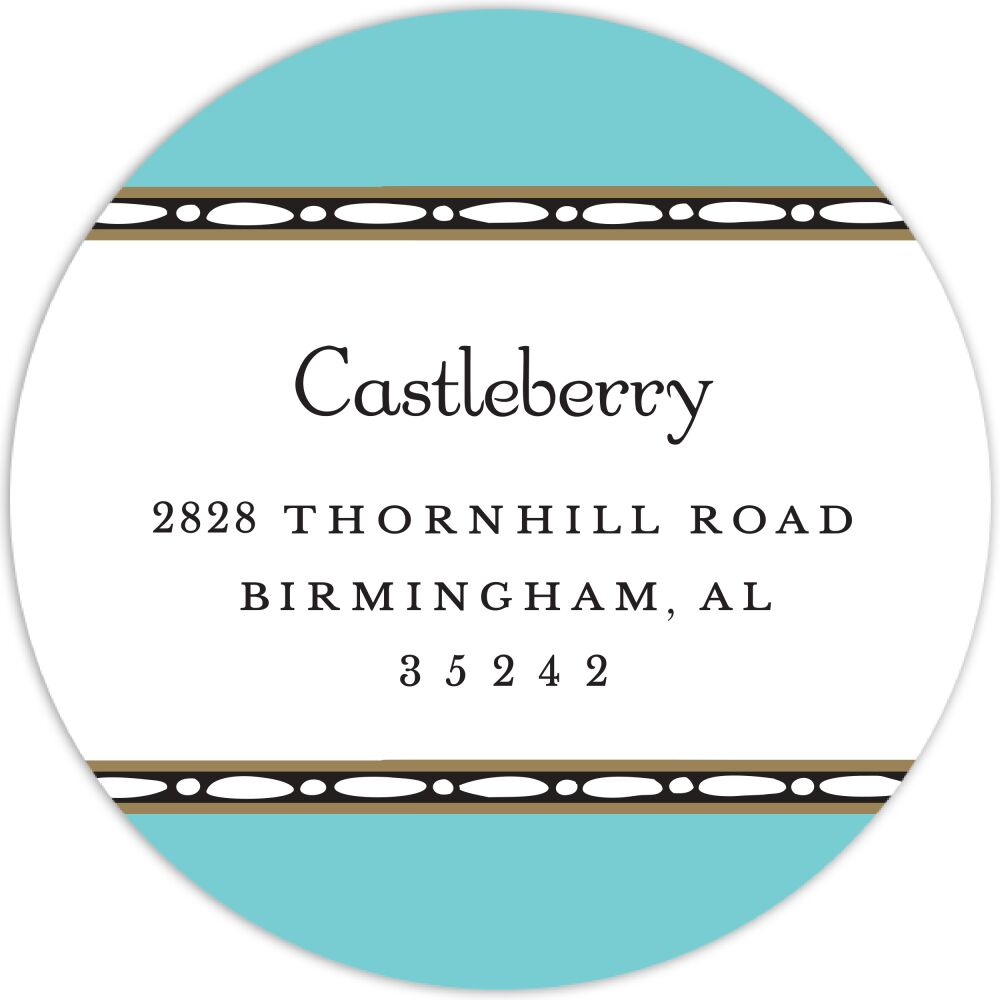 Beaded Edge Dark Aqua Round Return Address Sticker