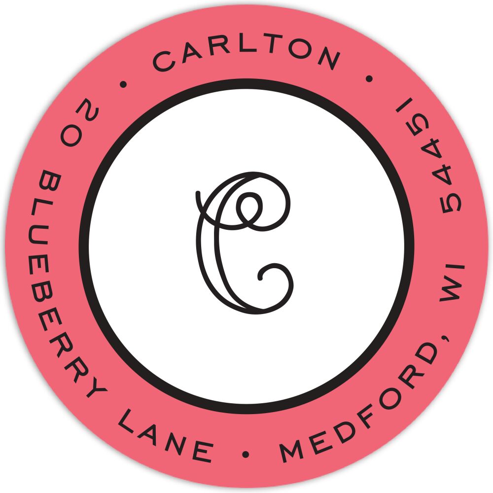 Classic Edge Coral & Black Round Return Address Sticker