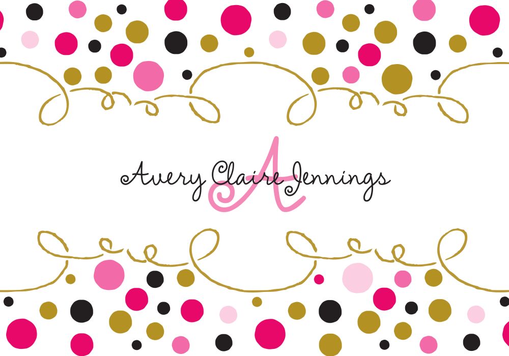 Gold Curly Border & Dots Pink Folded Note