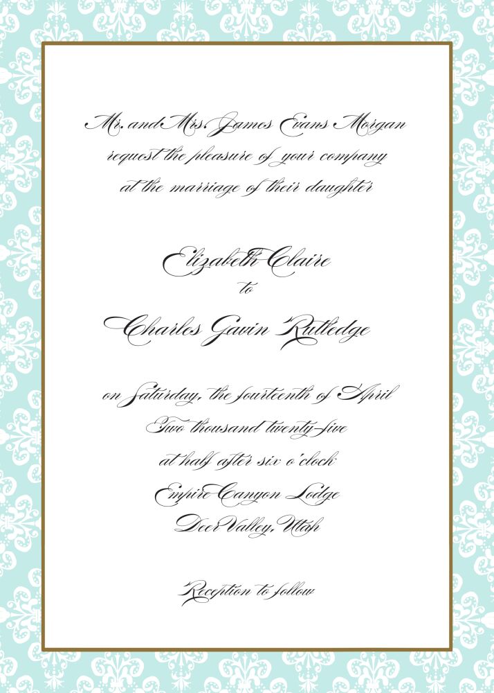 Lace Damask Edge Aqua Invitation