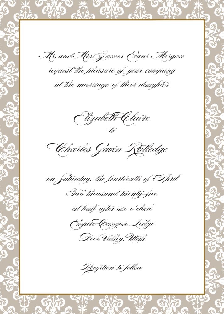 Lace Damask Edge Taupe Invitation