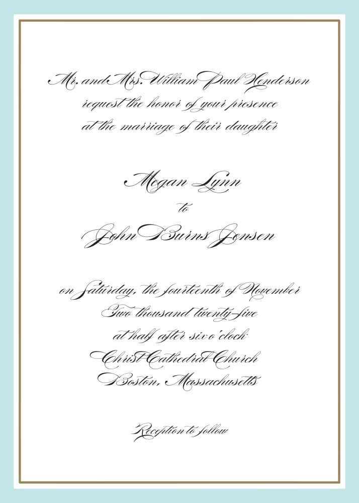 Timeless Border Aqua & Gold Invitation