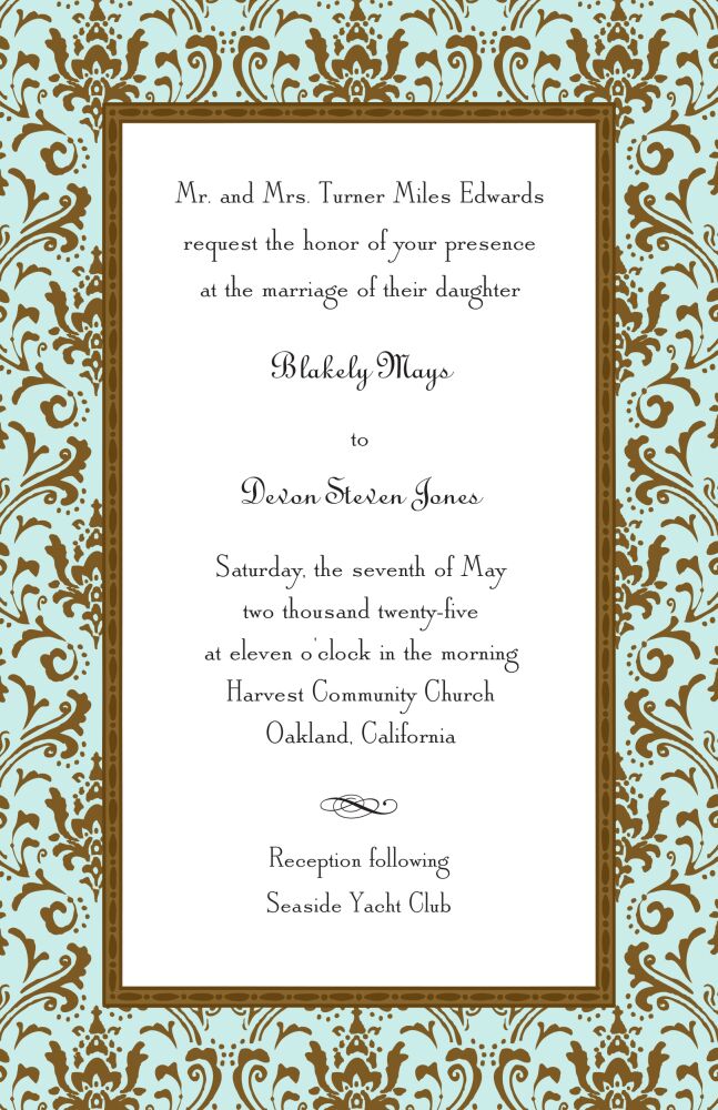 Damask Aqua & Chocolate Invitation