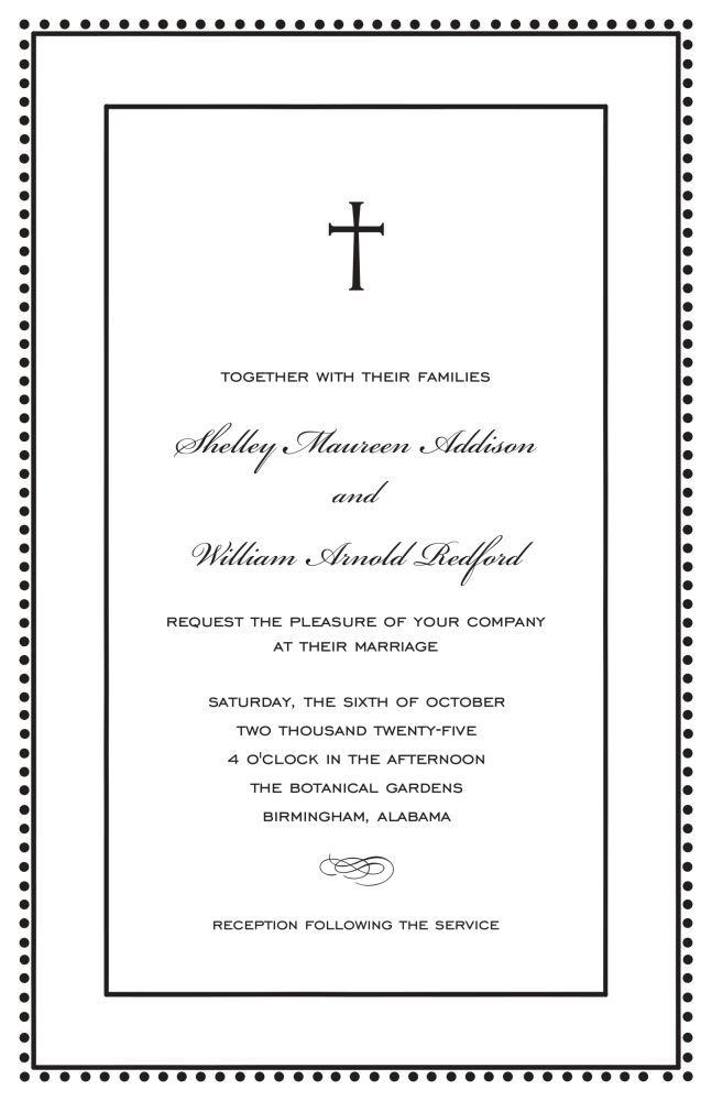 Antique Bead Border Black & White Invitation