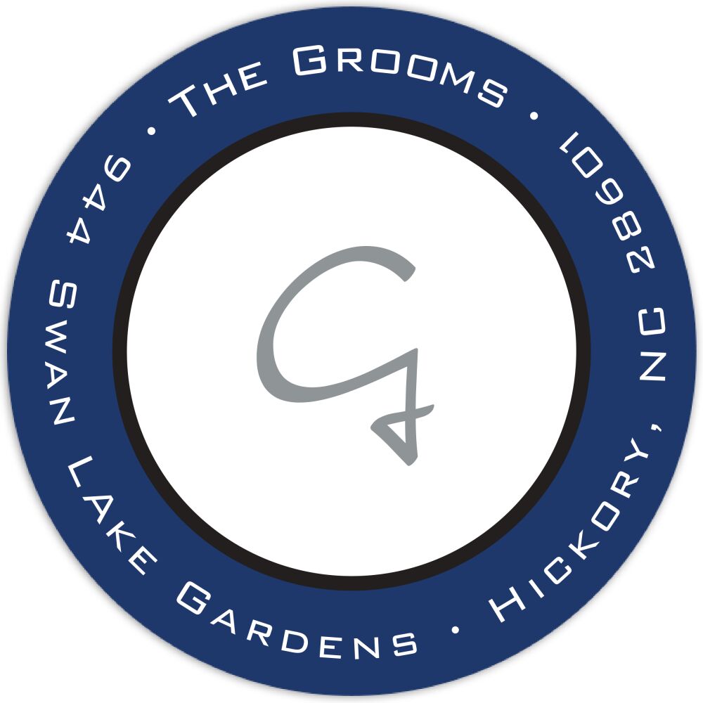 Classic Edge Navy & Black Round Return Address Sticker