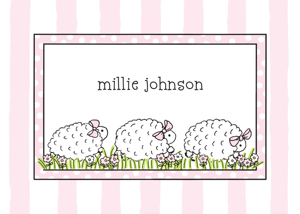 Little Lambs Pink Folded Enclosure Card