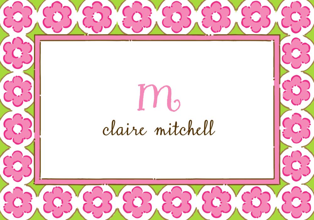 Circle Flowers Pink & Lime Folded Note