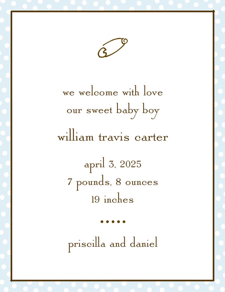 Dotted Edge Blue & Chocolate  Birth Announcement