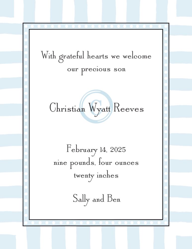 Fun Stripes Blue  Birth Announcement